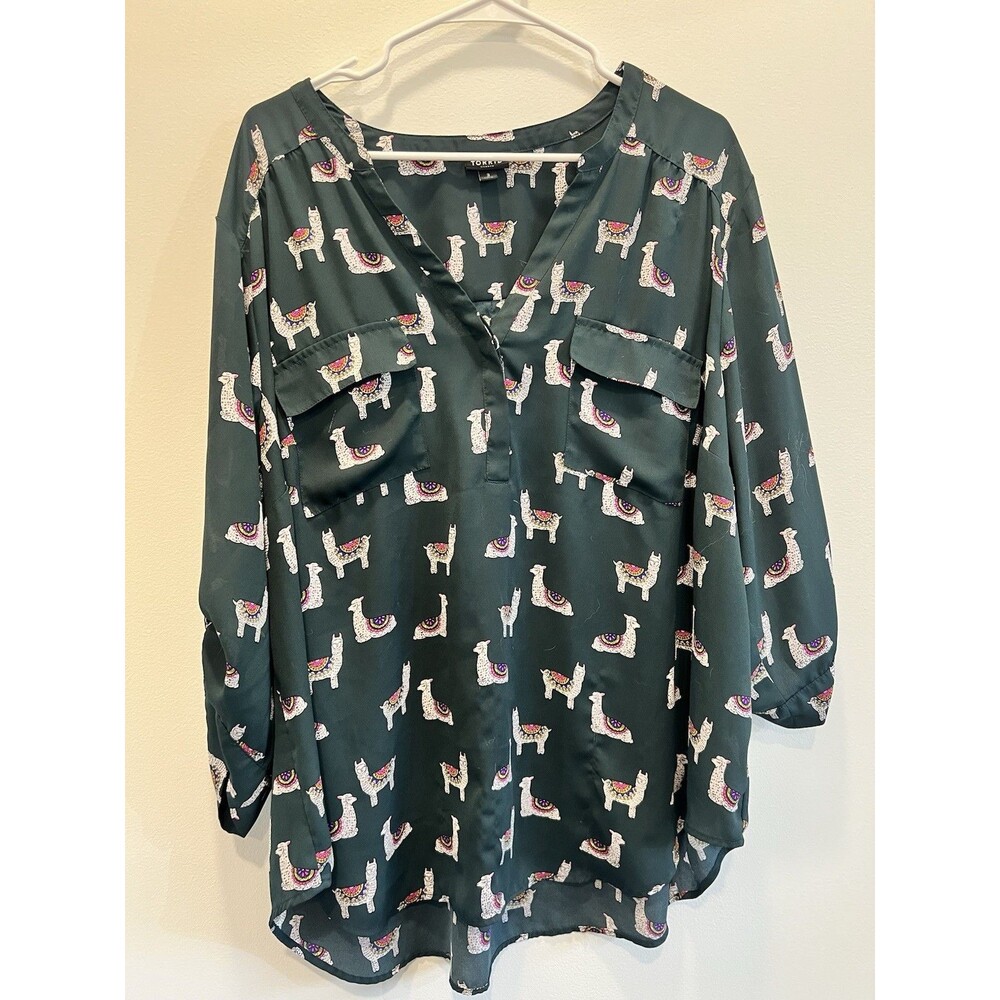 torrid Dark Teal Llama Print Blouse
